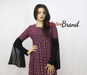 Stylish Fish Cut Black and Pink Palestinian Embroidered Dress