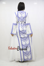 Two Pieces Amazing White And blue Palestinian Embroidered Dress