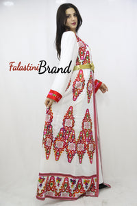 2 Pieces White Kaftan Dress with Red Embroidery