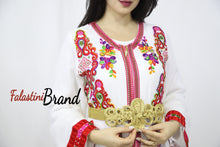 2 Pieces White Kaftan Dress with Red Embroidery