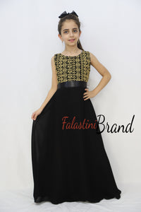 Little Girl Cloche Palestinian Gold Embroidered Black Dress