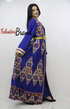 2 Pieces Blue Kaftan Dress with Multicolored Embroidery