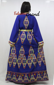 2 Pieces Blue Kaftan Dress with Multicolored Embroidery