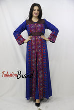 Amazing 2 Pieces Blue and Red Palestinian Embroidered Open Abaya