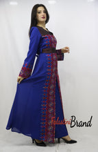 Amazing 2 Pieces Blue and Red Palestinian Embroidered Open Abaya