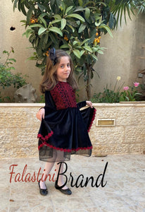 Little Girl Palestinian Embroidered Black Velvet Dress