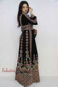 Unique Diamond Silver Embroidered Palestinian Dress