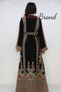 Unique Diamond Silver Embroidered Palestinian Dress