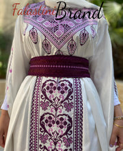 White Satin Flowy Thob Dress With Purple Gorgeous Embroidery