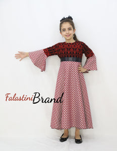 Little Girl Red Kuffeye Palestinian Red Embroidered Dress