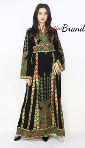 Black and Green Floral Palestinian Embroidered Thobe