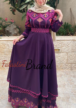 Elegant Purple Palestinian Embroidered Cloche Layered Dress