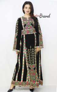 Black Floral Palestinian Embroidered Thobe