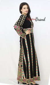 Black Floral Palestinian Embroidered Thobe