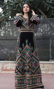 Manajil Palestinian Embroidered Floral Thobe Dress Palestinian Embroidery