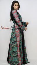 Gorgeous Black and Green Full Details Palestinian Embroidered Dress With Satin