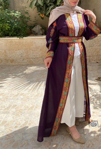 Purple Malak Design Abaya with Flowers Embroidery