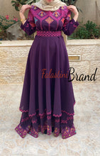 Elegant Purple Palestinian Embroidered Cloche Layered Dress