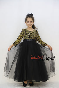 Little Girl Cloche Palestinian Golden Embroidered Black Dress