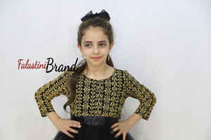 Little Girl Cloche Palestinian Golden Embroidered Black Dress