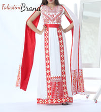 Stunning White And Red Royal Sleeve Palestinian Embroidered Dress