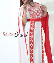 Stunning White And Red Royal Sleeve Palestinian Embroidered Dress