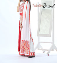 Stunning White And Red Royal Sleeve Palestinian Embroidered Dress