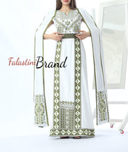 Stunning White And Green Royal Sleeve Palestinian Embroidered Dress