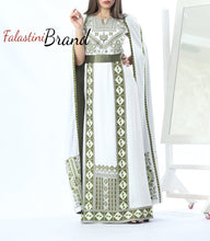 Stunning White And Green Royal Sleeve Palestinian Embroidered Dress