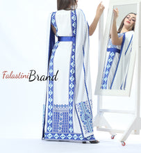 Stunning White And Blue Royal Sleeve Palestinian Embroidered Dress