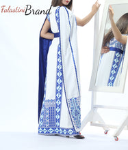 Stunning White And Blue Royal Sleeve Palestinian Embroidered Dress