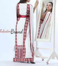 Stunning White And Burgundy Royal Sleeve Palestinian Embroidered Dress