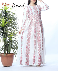 Stunning Multi Lines White And Red Palestinian Embroidered Thobe Dress Palestinian Design And Embroidery