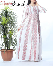 Stunning Multi Lines White And Red Palestinian Embroidered Thobe Dress Palestinian Design And Embroidery