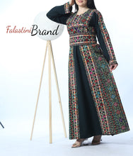 Amazing Dark Green Manajil Palestinian Embroidered Thobe Dress With Astonishing Embroidery