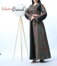 Amazing Dark Green Manajil Palestinian Embroidered Thobe Dress With Astonishing Embroidery