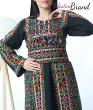 Amazing Dark Green Manajil Palestinian Embroidered Thobe Dress With Astonishing Embroidery