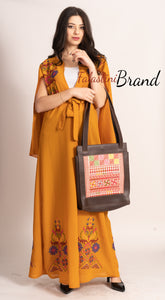 Stunning Ochre Georgette Embroidered Open Cape Abaya