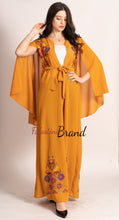 Stunning Ochre Georgette Embroidered Open Cape Abaya