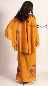 Stunning Ochre Georgette Embroidered Open Cape Abaya