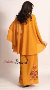 Stunning Ochre Georgette Embroidered Open Cape Abaya