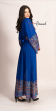 Breathtaking Palestinian Blue Georgette Embroidered Open Abaya Dress Long Sleeve With Stylish Embroidery