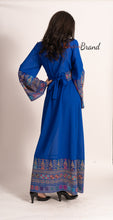 Breathtaking Palestinian Blue Georgette Embroidered Open Abaya Dress Long Sleeve With Stylish Embroidery