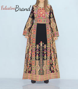 Amazing Black Malak Palestinian Embroidered Thobe Dress With Astonishing Embroidery