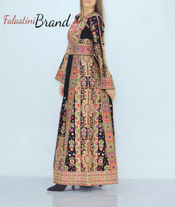 Amazing Black Malak Palestinian Embroidered Thobe Dress With Astonishing Embroidery