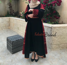 Gorgeous Black Long Dress Long Sleeve Red Embroidered Back