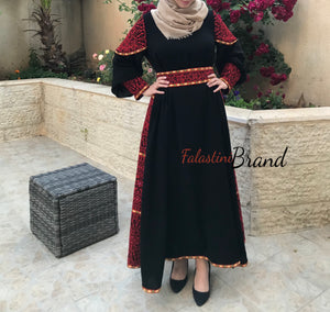 Gorgeous Black Long Dress Long Sleeve Red Embroidered Back