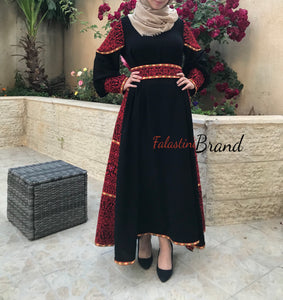 Gorgeous Black Long Dress Long Sleeve Red Embroidered Back