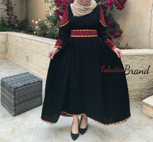 Gorgeous Black Long Dress Long Sleeve Red Embroidered Back