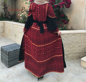 Gorgeous Black Long Dress Long Sleeve Red Embroidered Back